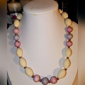 NAPIER NECKLACE PINK WHITE CREAM GOLD SPACERS VTG